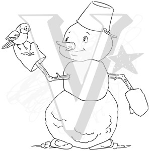 Штамп силиконовый "Снеговик с птичкой", коллекция Новый год  