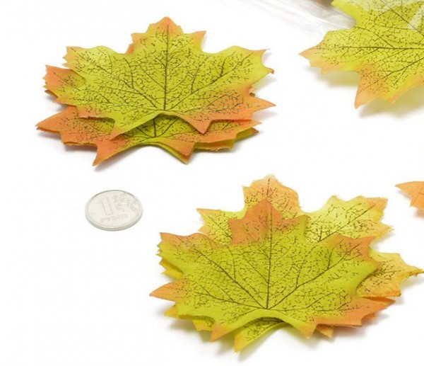 Лист кленовый, тканевый, тисненый, цвет Зелено-Коричневый микс. 1 шт. (Школа талантов)