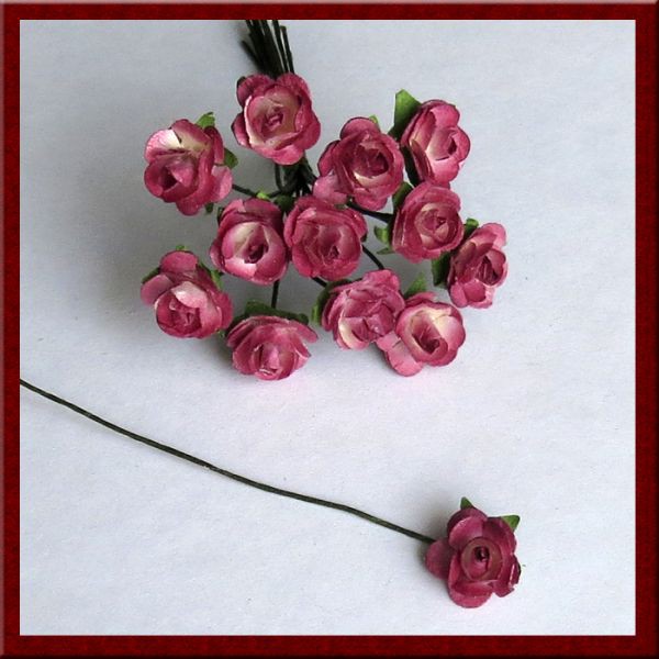 Открытые розы, цвет Розовый/Бургундское вино, 10 мм, 12 штук 