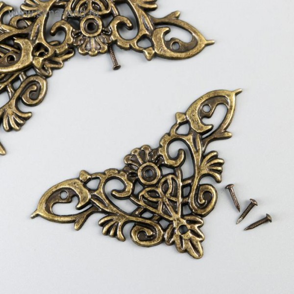 Узорчатые металлические уголки с крепежом, пара, цвет Бронза