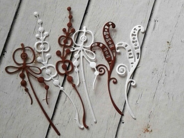 Вырубное изделие "Веточка для букета", 6 штук, цвет Белый/Коричневый