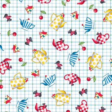 Отрез ткани "Чайнички" из коллекции "Tea Time" (QUILTING TREASURES), 55*50 см