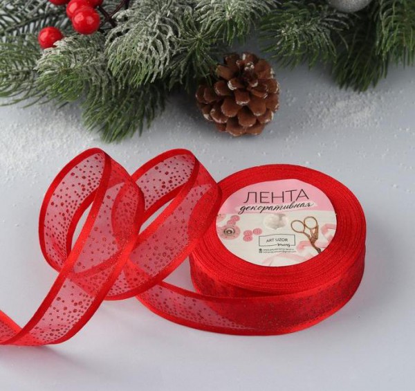 Лента декоративная капроновая с тиснением "Блестки", 1 ярд (91 см) (Артузор)