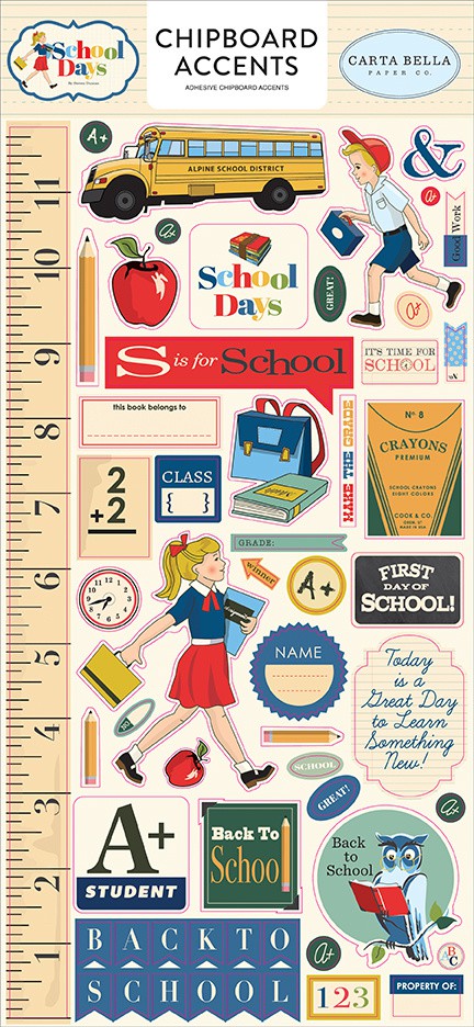 Набор стикеров из чипборда из коллекции "School Days" (Carta Bella) 