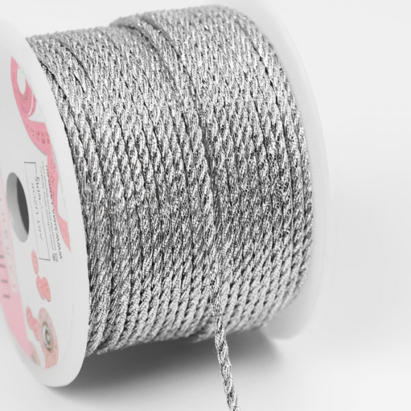 Шнур декоративный, цвет Серебристый, толщиной 2 мм, отрезок 1 метр