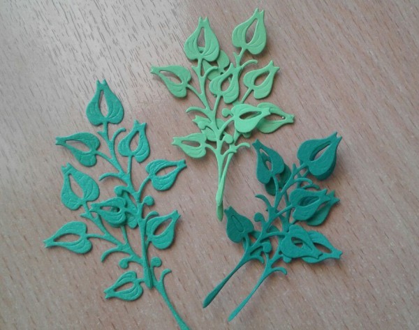 Вырубное изделие "Веточка шиповника", 6 штук, оттенки Зеленого 